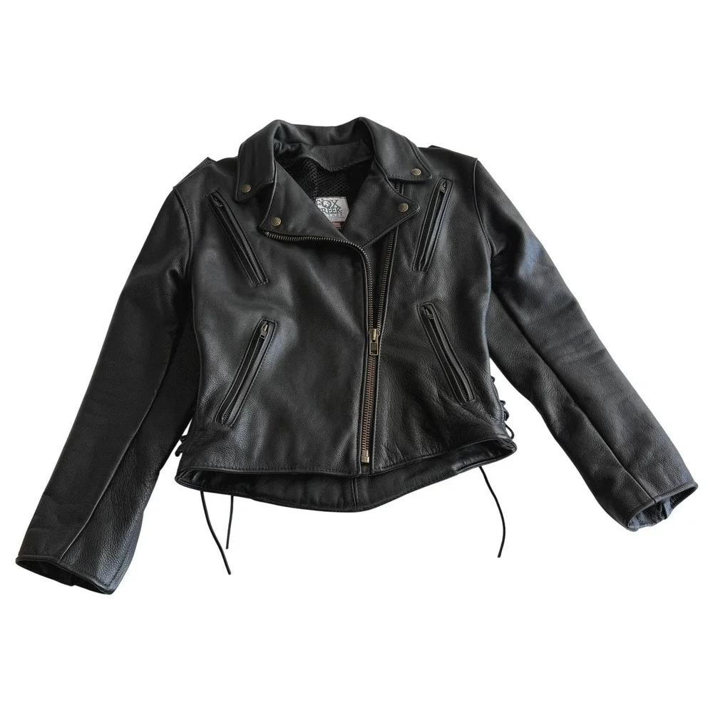 Fox Creek EUC Made‎ in USA Classic Black Motorcycle Jacket II Biker Moto men 44